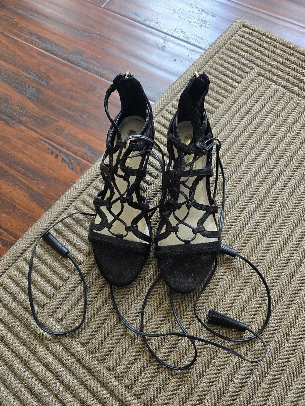 Black Lace-Up Strappy Heels